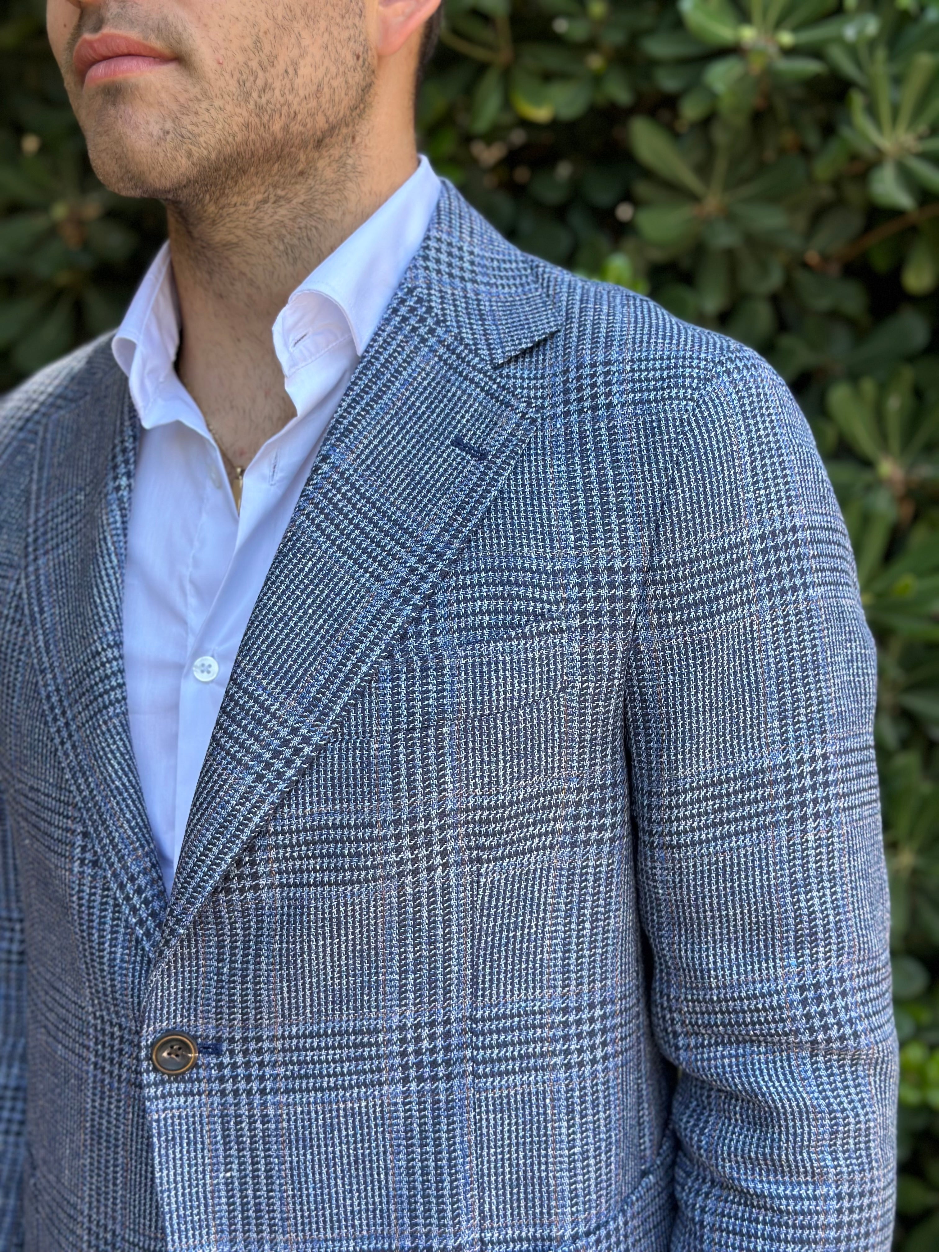 GIACCA MONOPETTO TESSUTO VITALE BARBERIS - QUADRI BU - Marcello Fontana Shop