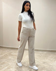 FW25 TELERIA ZED PANTALONE ELLE IN VELLUTO BEIGE