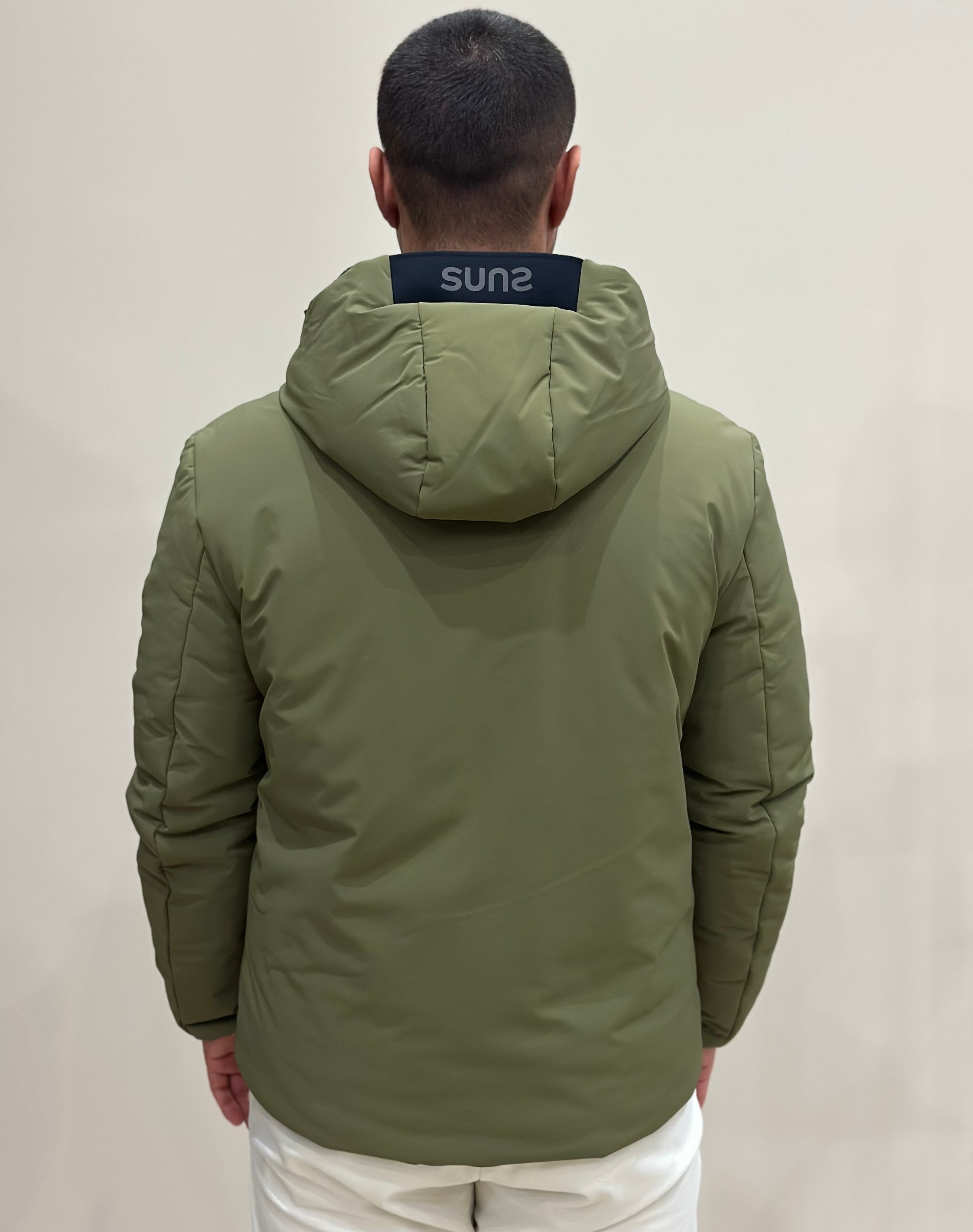 SUNS Giubbotto uomo Delhi midi reversibile con cappuccio - ARMY/BLACK