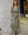 Abito midi in cotone sangallo verde - PBPSONNI