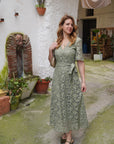 Abito midi in cotone sangallo verde - PBPSONNI