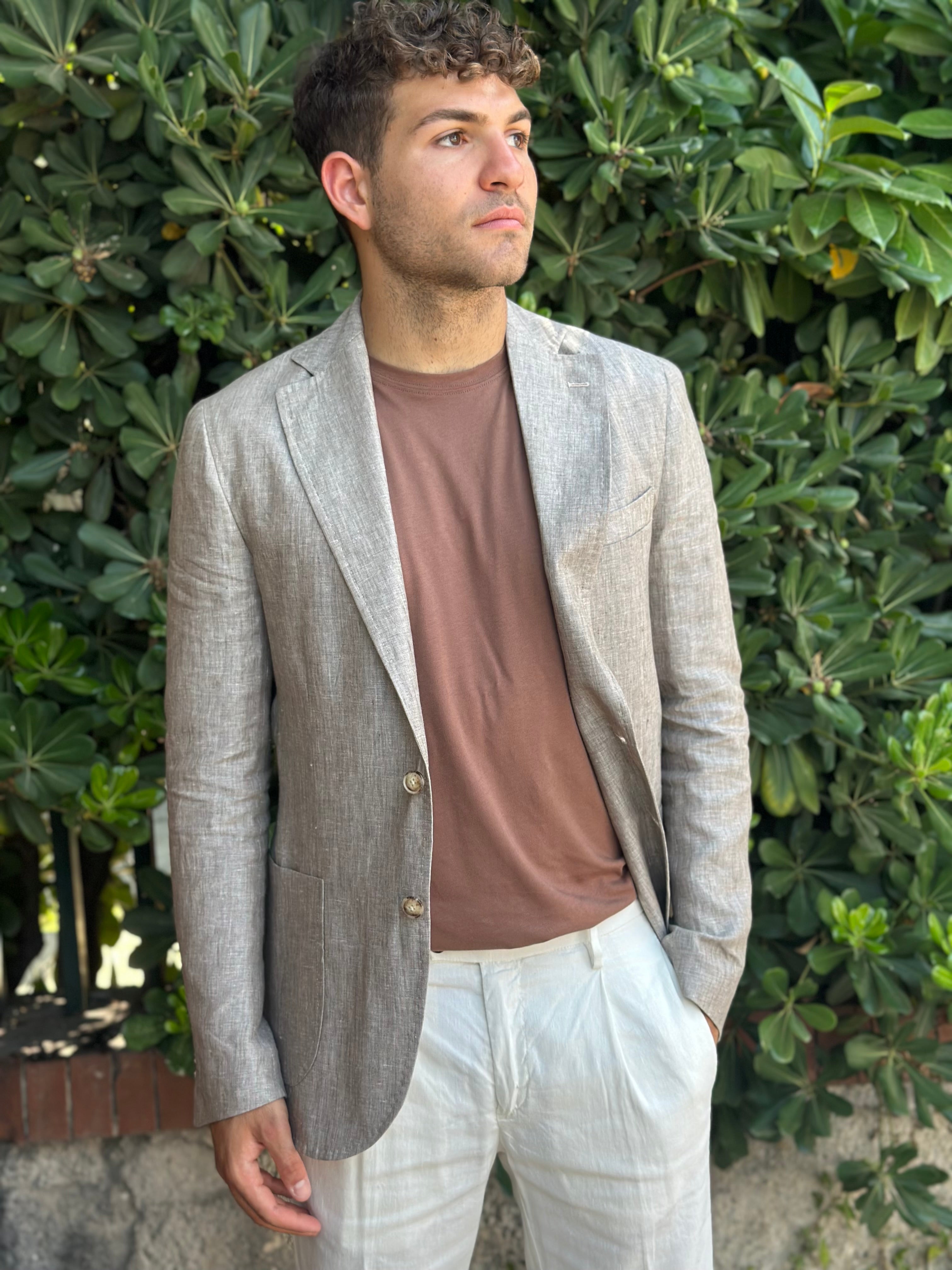GIACCA MONOPETTO IN 100% LINO FANGO - Marcello Fontana Shop
