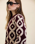Cardigan bouclé a contrasto cod. WM14K19MNE - Bordeaux - Meisie