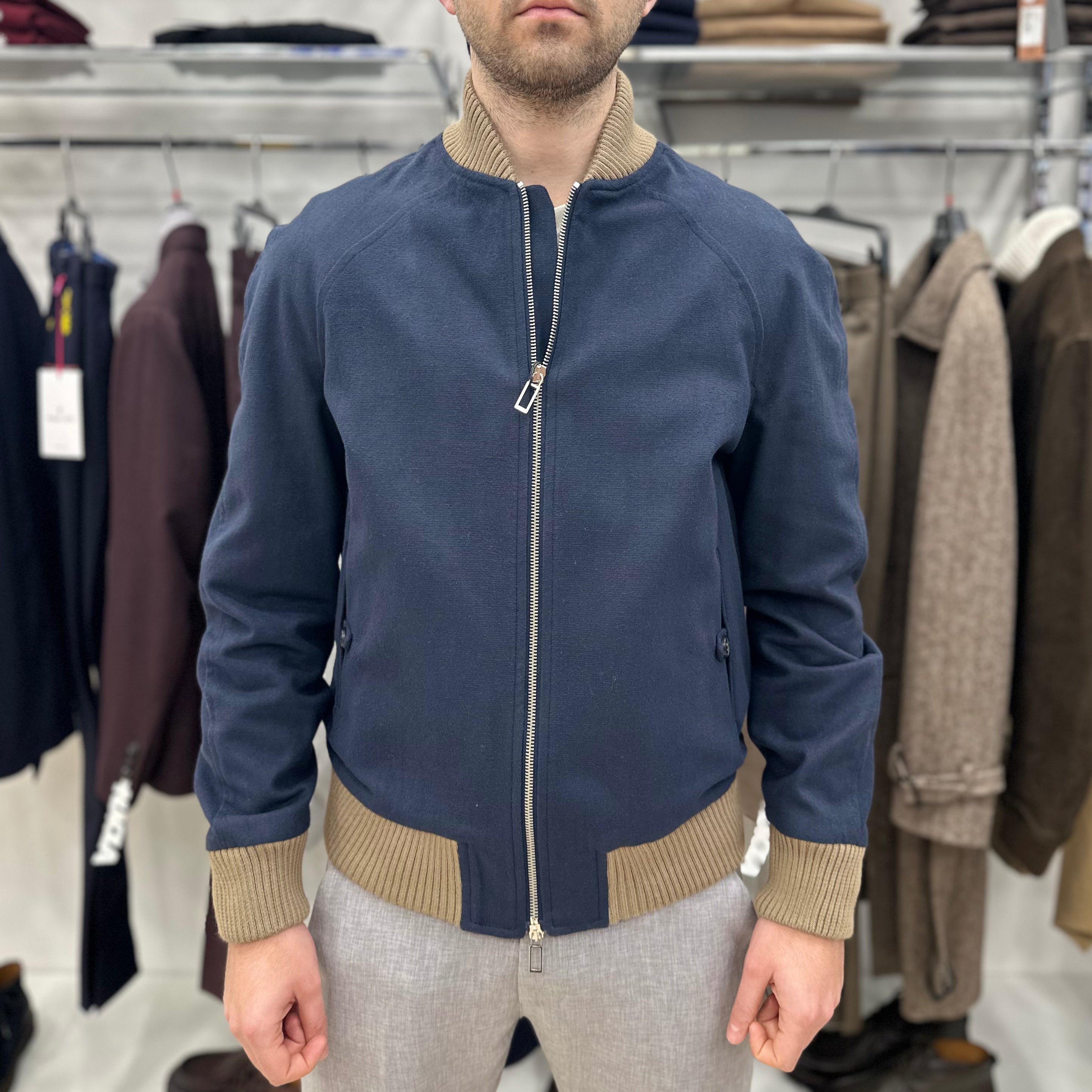 OUTFIT BOMBER IN PANNO - BLU - Marcello Fontana Shop