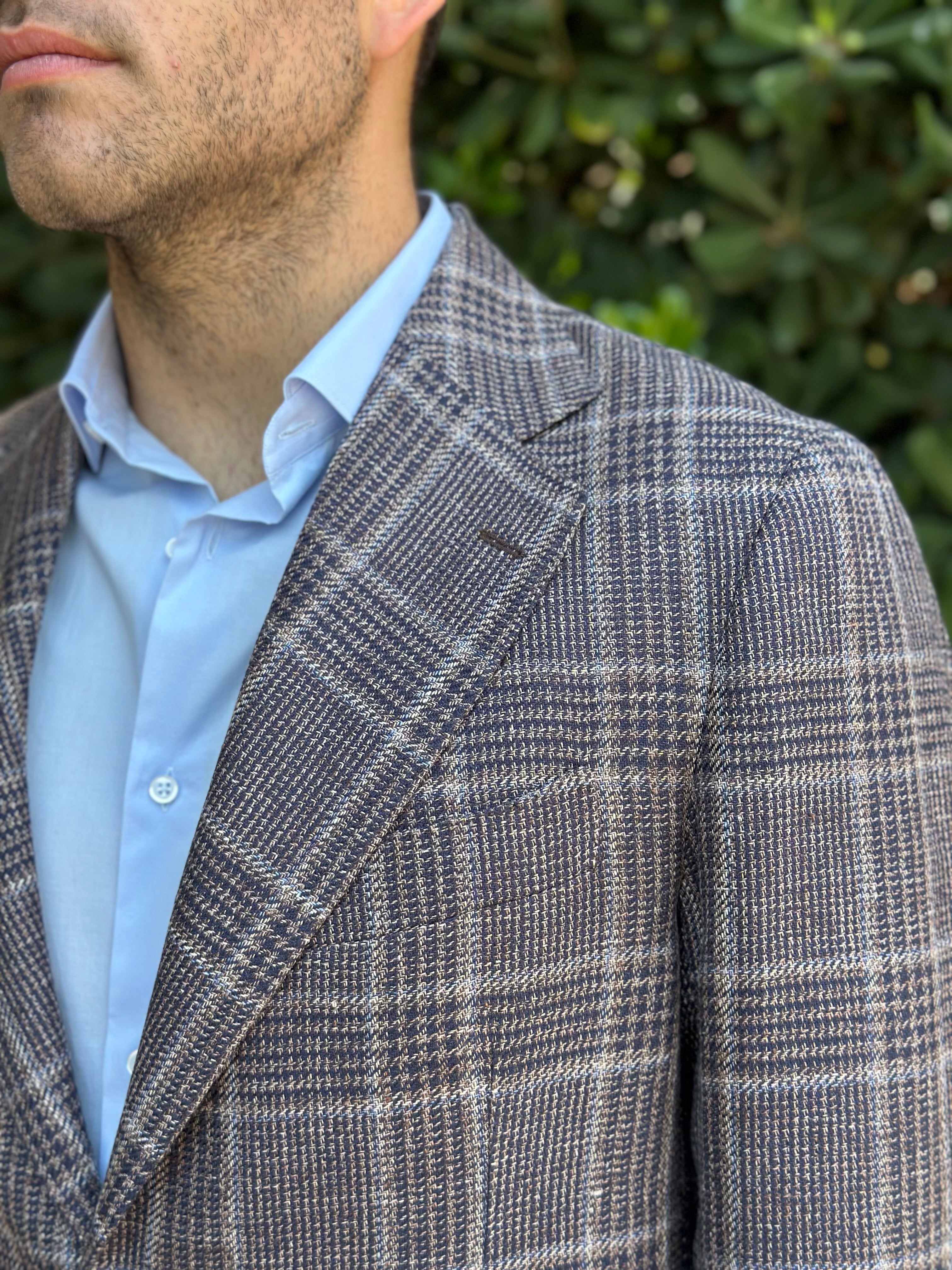 GIACCA MONOPETTO TESSUTO VITALE BARBERIS - QUADRI MORO - Marcello Fontana Shop