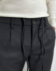 BRO SHIP PANTALONE FRESCO LANA CON COULISSE NERO - Marcello Fontana Shop