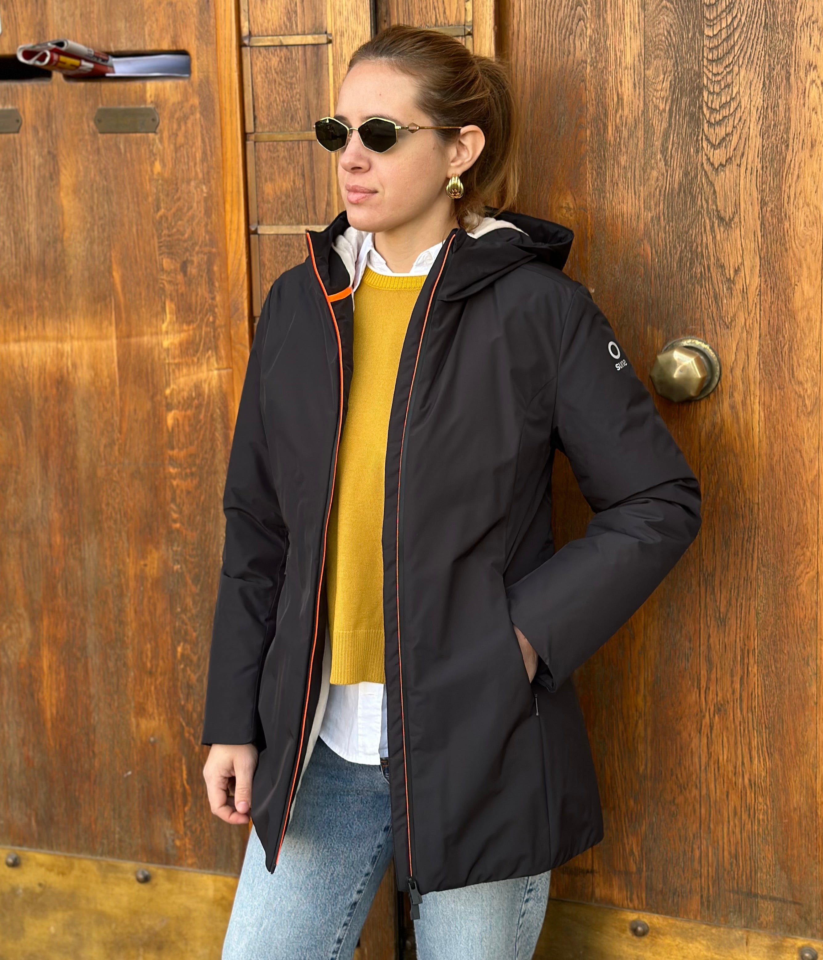 PARKA AURELIA LONG VELOUR BLACK - SUNS - Marcello Fontana Shop