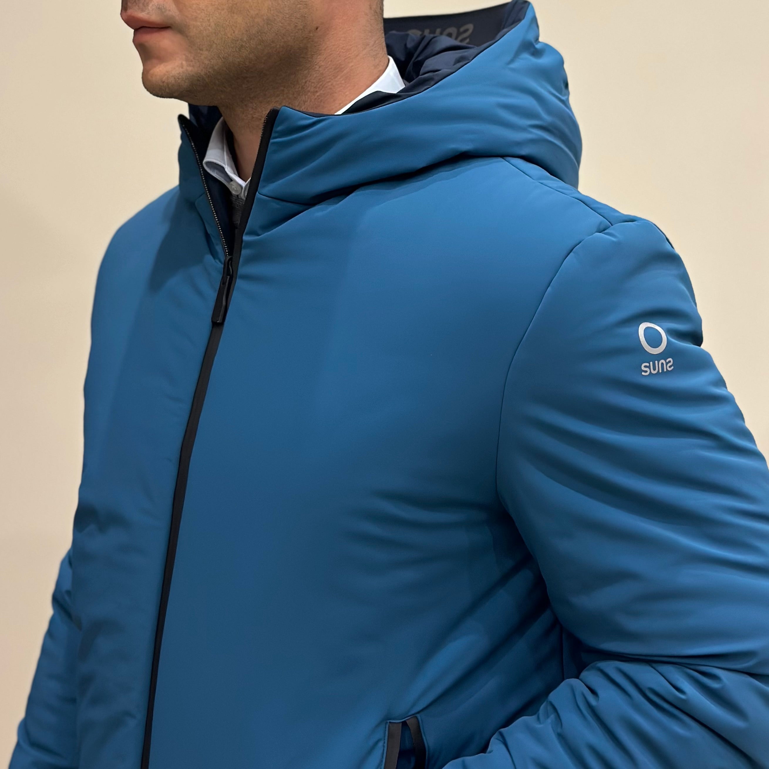 SUNS Giubbotto uomo Delhi midi reversibile con cappuccio - PETROL/DARK BLUE_S