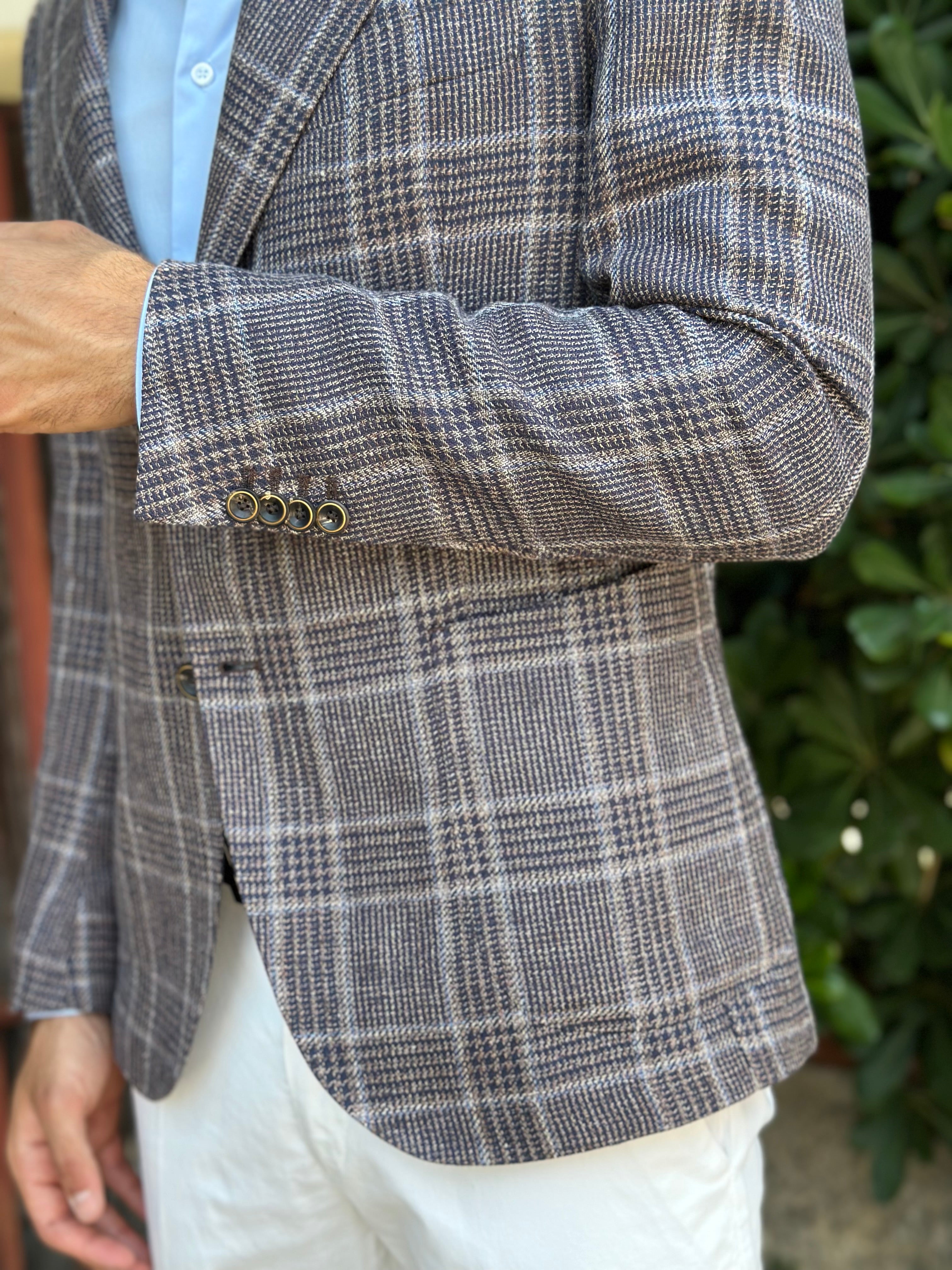 GIACCA MONOPETTO TESSUTO VITALE BARBERIS - QUADRI MORO - Marcello Fontana Shop