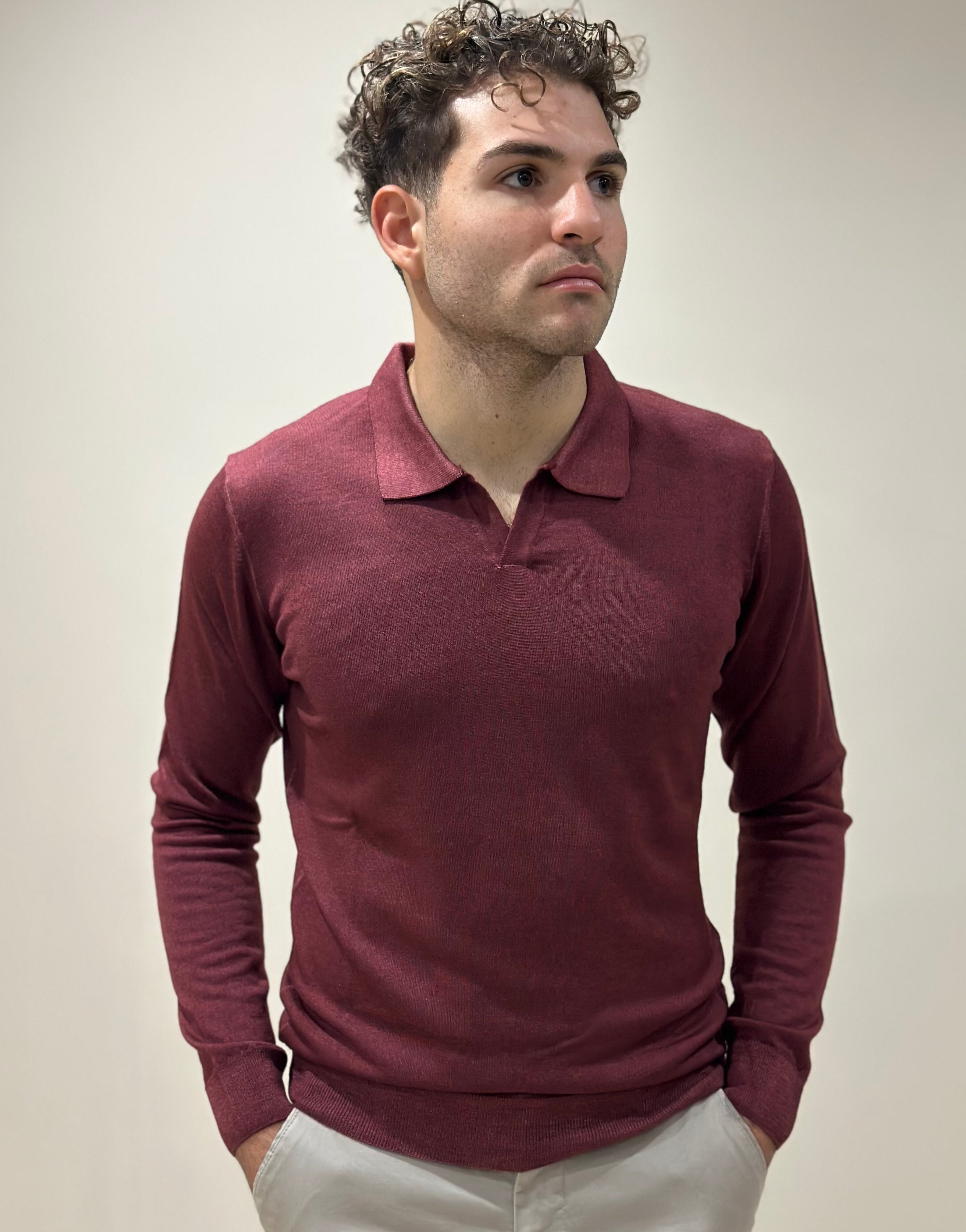 Polo in Lana Merino Tinta Acidata Bordeaux - Privati Firenze - Marcello Fontana Shop