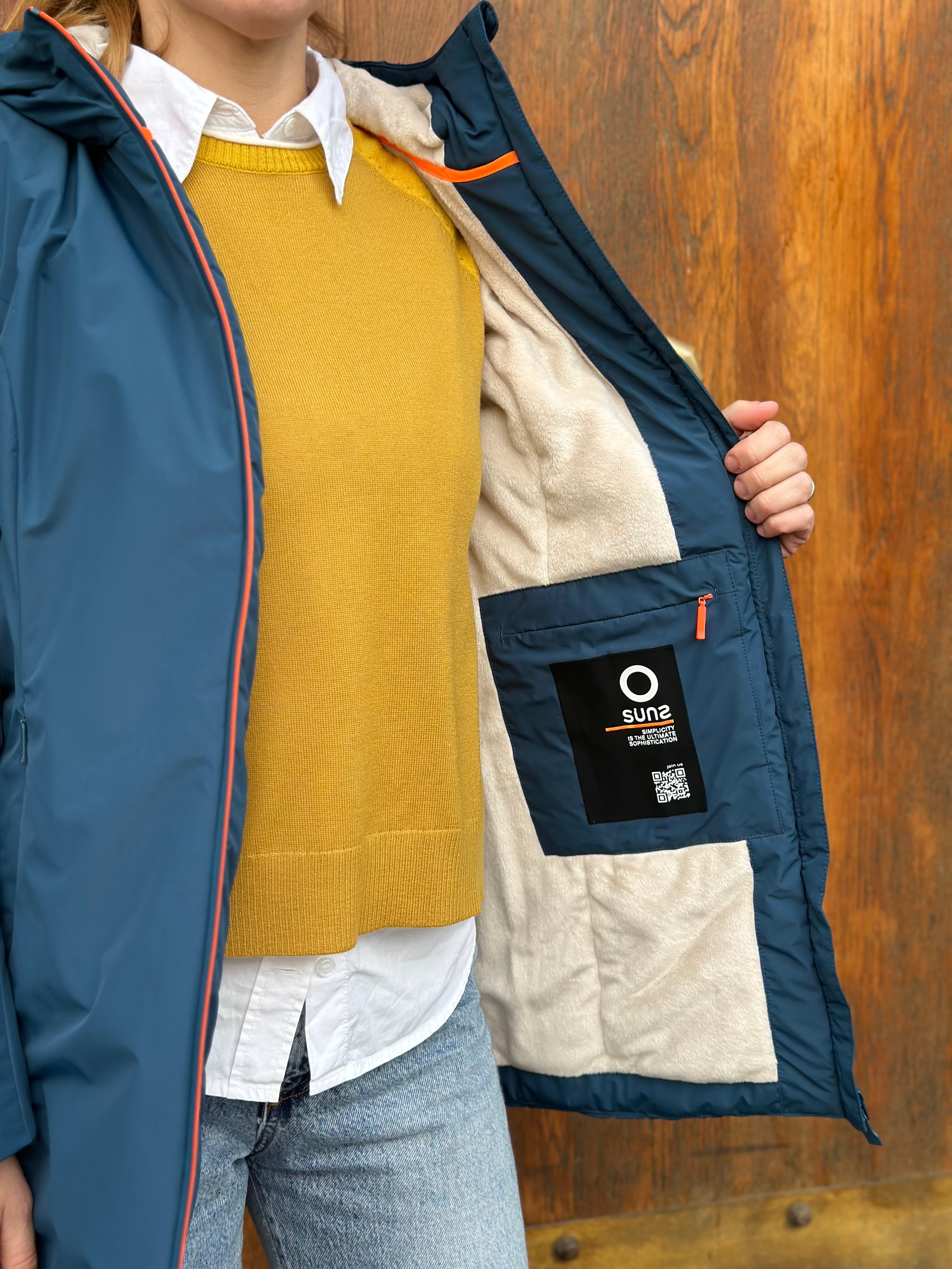 PARKA AURELIA LONG VELOUR PETROL - SUNS - Marcello Fontana Shop