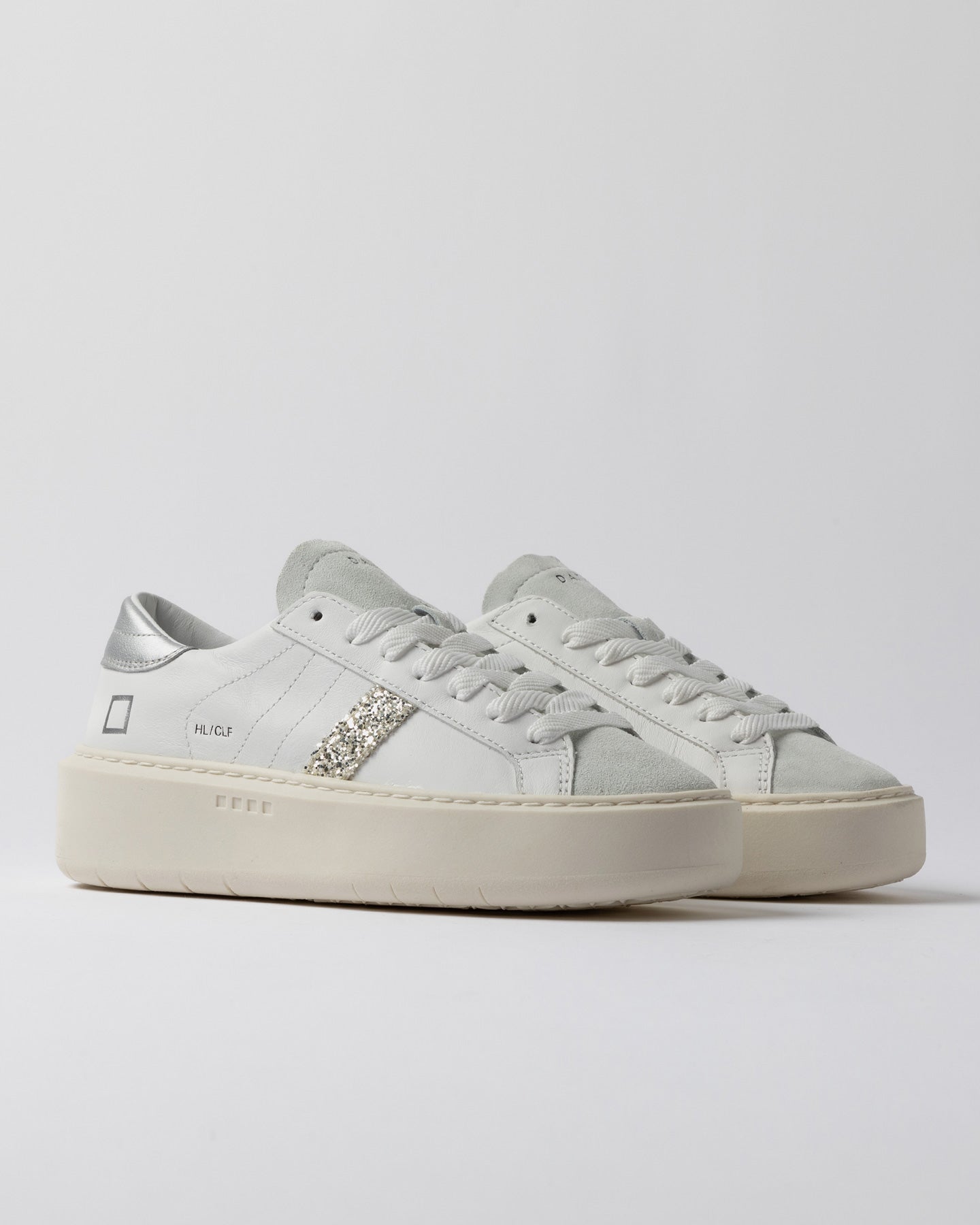 D.A.T.E. HILL LOW PLATFORM CALF WHITE-SILVER - Marcello Fontana Shop