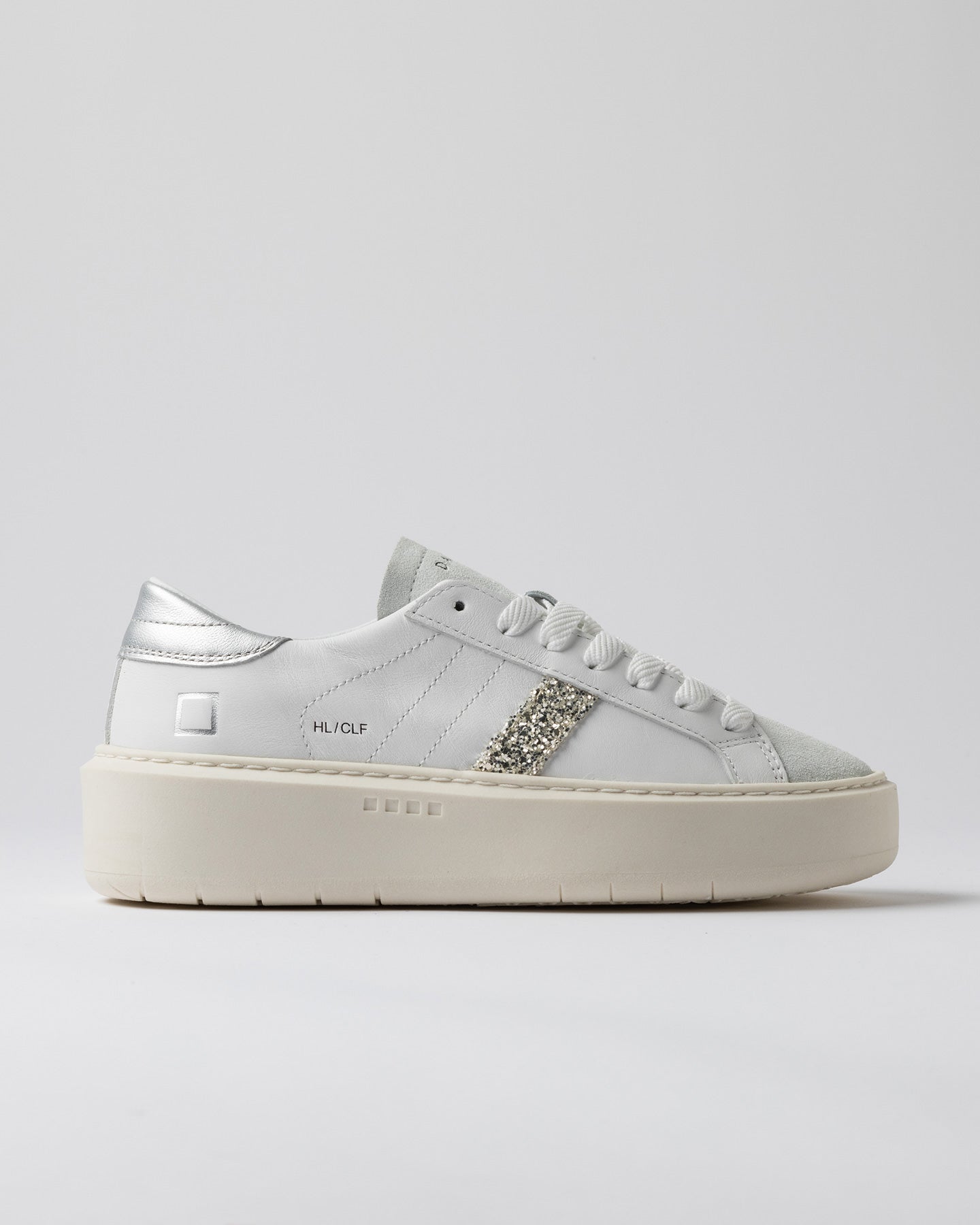 D.A.T.E. HILL LOW PLATFORM CALF WHITE-SILVER - Marcello Fontana Shop