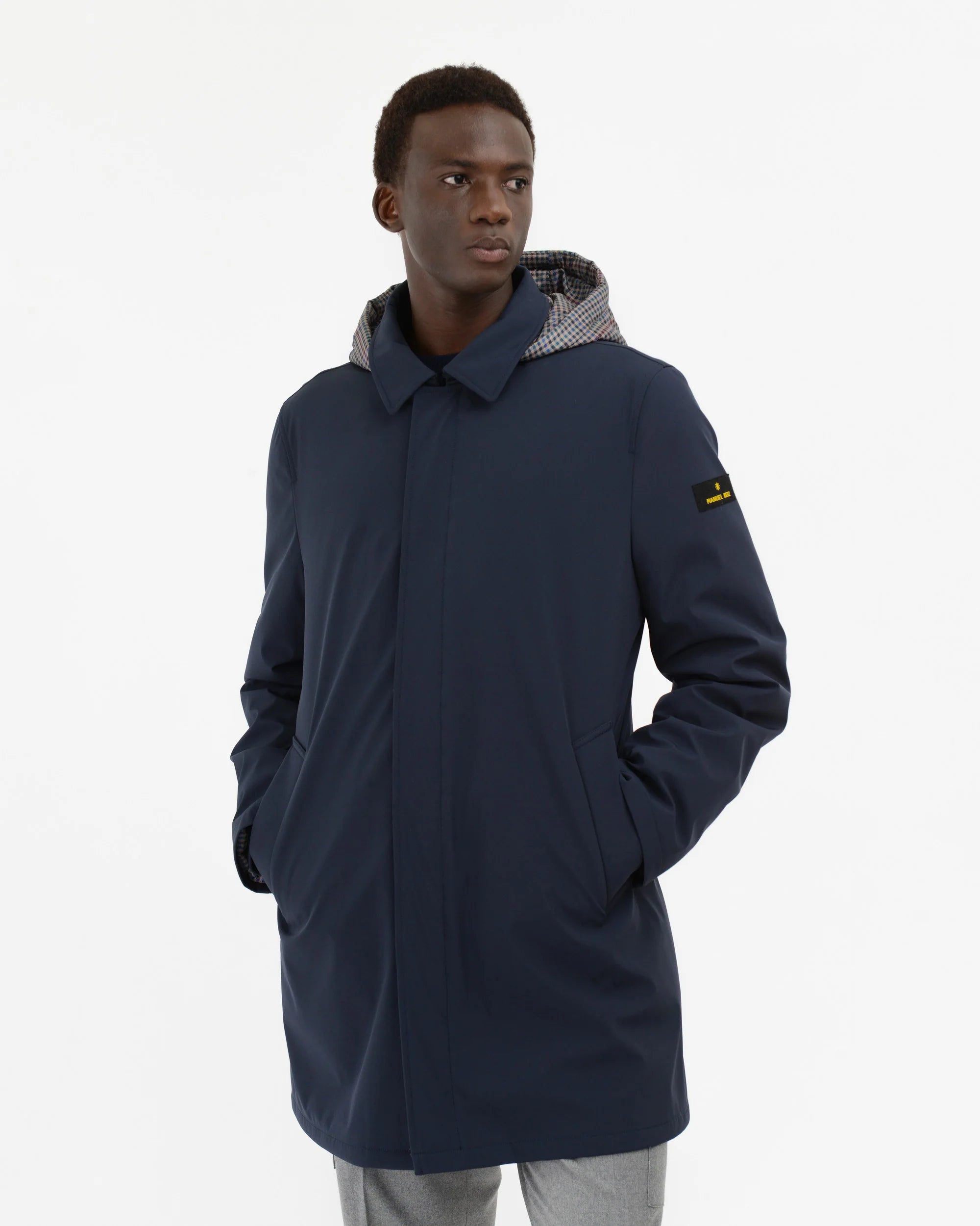 MANUEL RITZ TRENCH IMBOTTITO SOFT SHELL STRETCH BLU - Marcello Fontana Shop