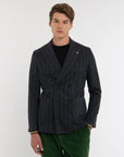 FW25 MANUEL RITZ GIACCA NUVOLA DOPPIOPETTO GESSATO MISTO LANA BLU