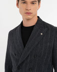 FW25 MANUEL RITZ GIACCA NUVOLA DOPPIOPETTO GESSATO MISTO LANA BLU