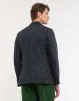 FW25 MANUEL RITZ GIACCA NUVOLA DOPPIOPETTO GESSATO MISTO LANA BLU