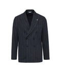 FW25 MANUEL RITZ GIACCA NUVOLA DOPPIOPETTO GESSATO MISTO LANA BLU