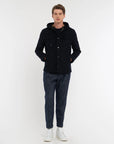 FW25 MANUEL RITZ GIUBBINO CON CAPPUCCIO PANNO IN MISTO LANA BLU