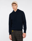 FW25 MANUEL RITZ MAGLIA CON CAPPUCCIO MISTO LANA BLU