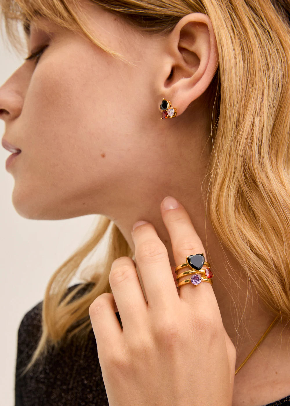 ANELLO 3 PIETRE A CUORE ROSSO/NERO - NALI' - Marcello Fontana Shop