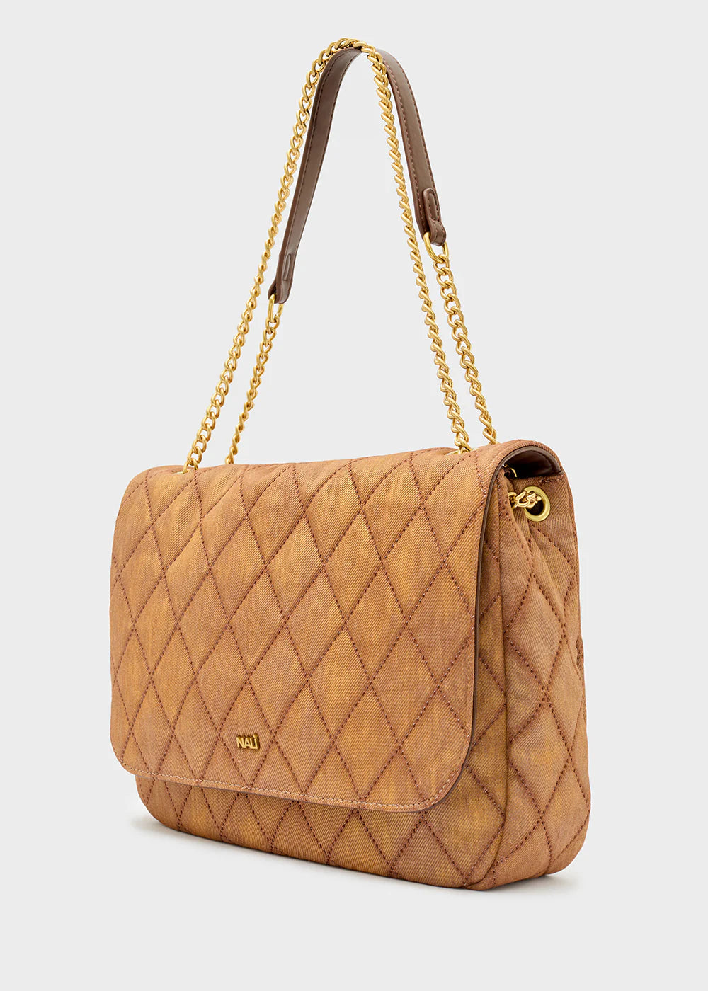 BORSA DEMI FLAP A SPALLA DENIM MARRONE - NALI' - Marcello Fontana Shop