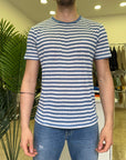 SUN68 T-SHIRT STRIPES AVIO/BIANCO