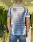 SUN68 T-SHIRT STRIPES AVIO/BIANCO