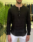 OUTFIT ITALY CAMICIA MODELLO SERAFINO 100%LINO BLACK