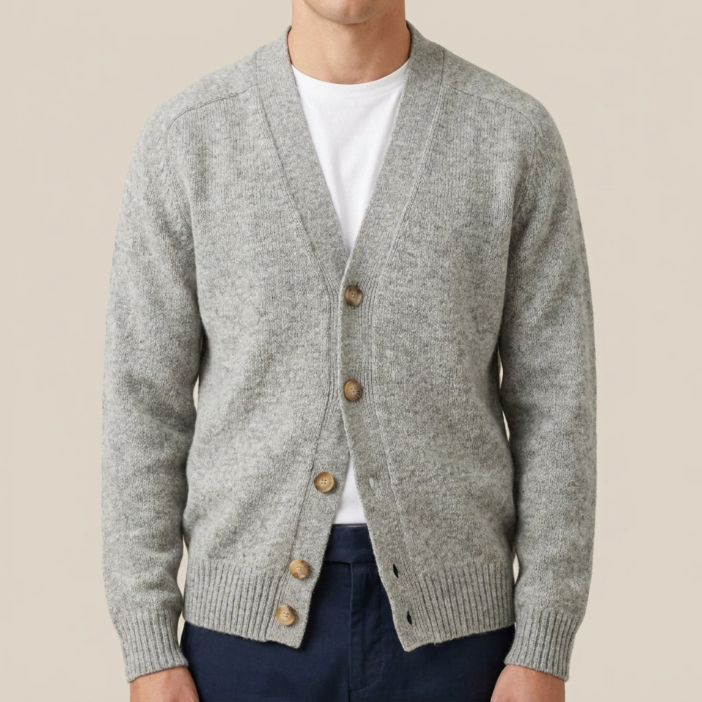 La Fileria - Cardigan in Pura Lana Shetland con Manica Raglan Grigio Mélange