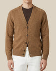 La Fileria – Cardigan in Pura Lana Shetland con Manica Raglan Cammello Mélange