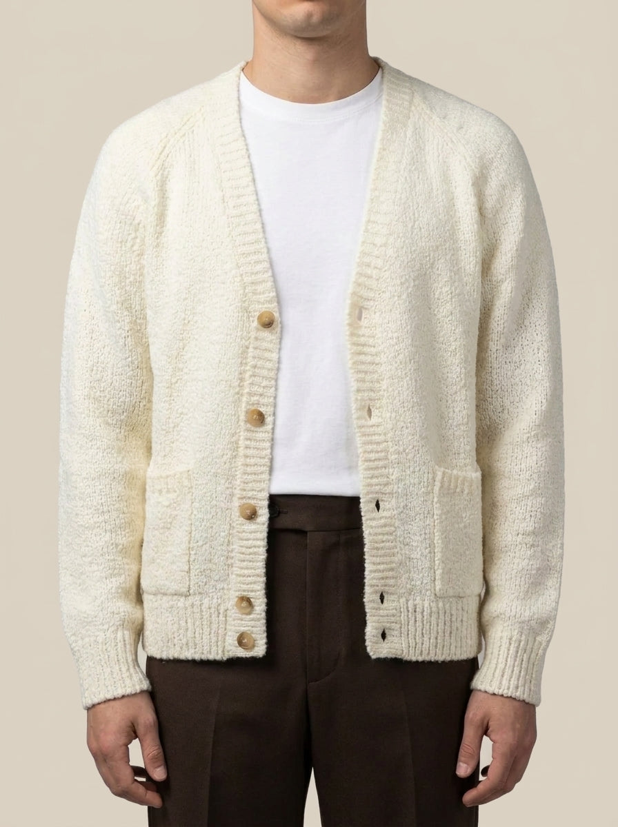 LA FILERIA Cardigan CON TASCHE panna in Bouclé