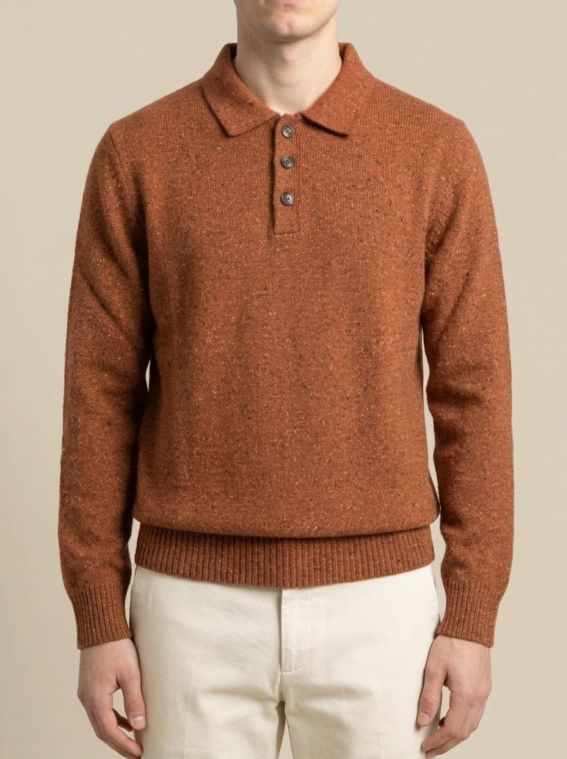La Fileria – Polo a Manica Lunga in Lana e Cashmere Bottonato – Terracotta