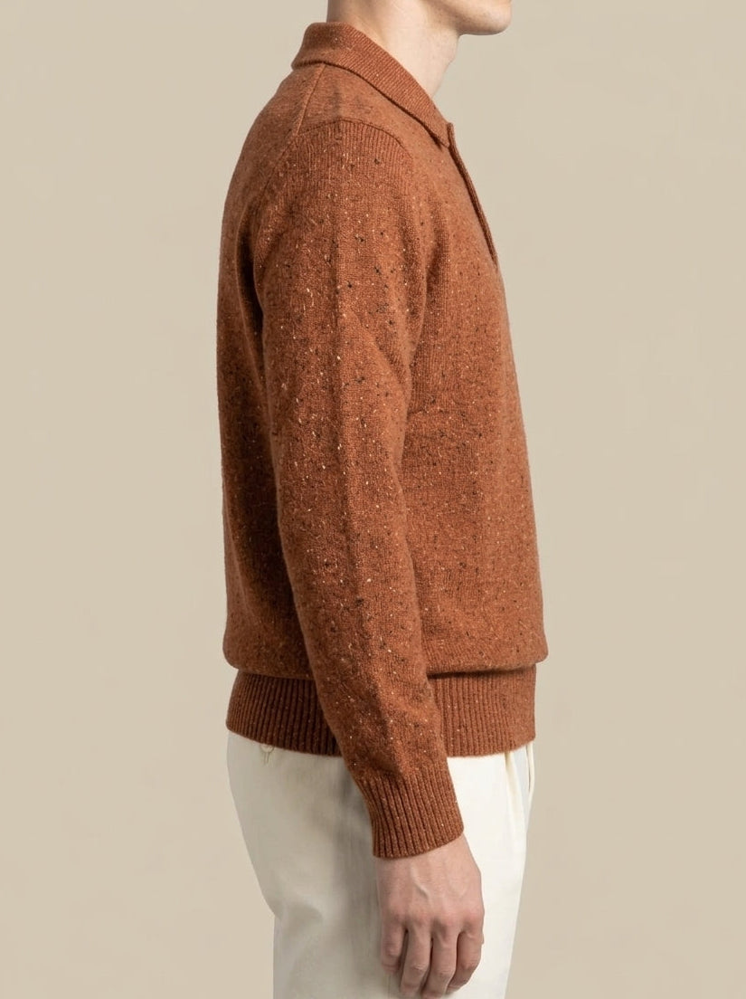 La Fileria – Polo a Manica Lunga in Lana e Cashmere Bottonato – Terracotta