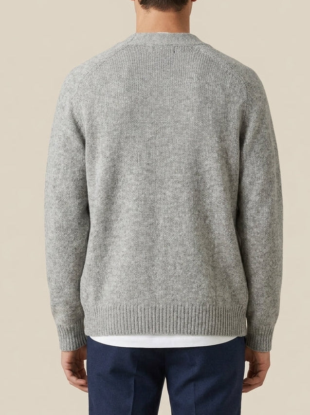 La Fileria - Cardigan in Pura Lana Shetland con Manica Raglan Grigio Mélange