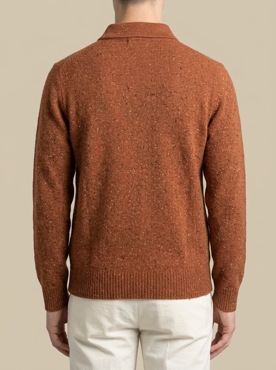 La Fileria – Polo a Manica Lunga in Lana e Cashmere Bottonato – Terracotta