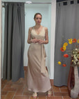 Abito Lungo con Foulard Beige