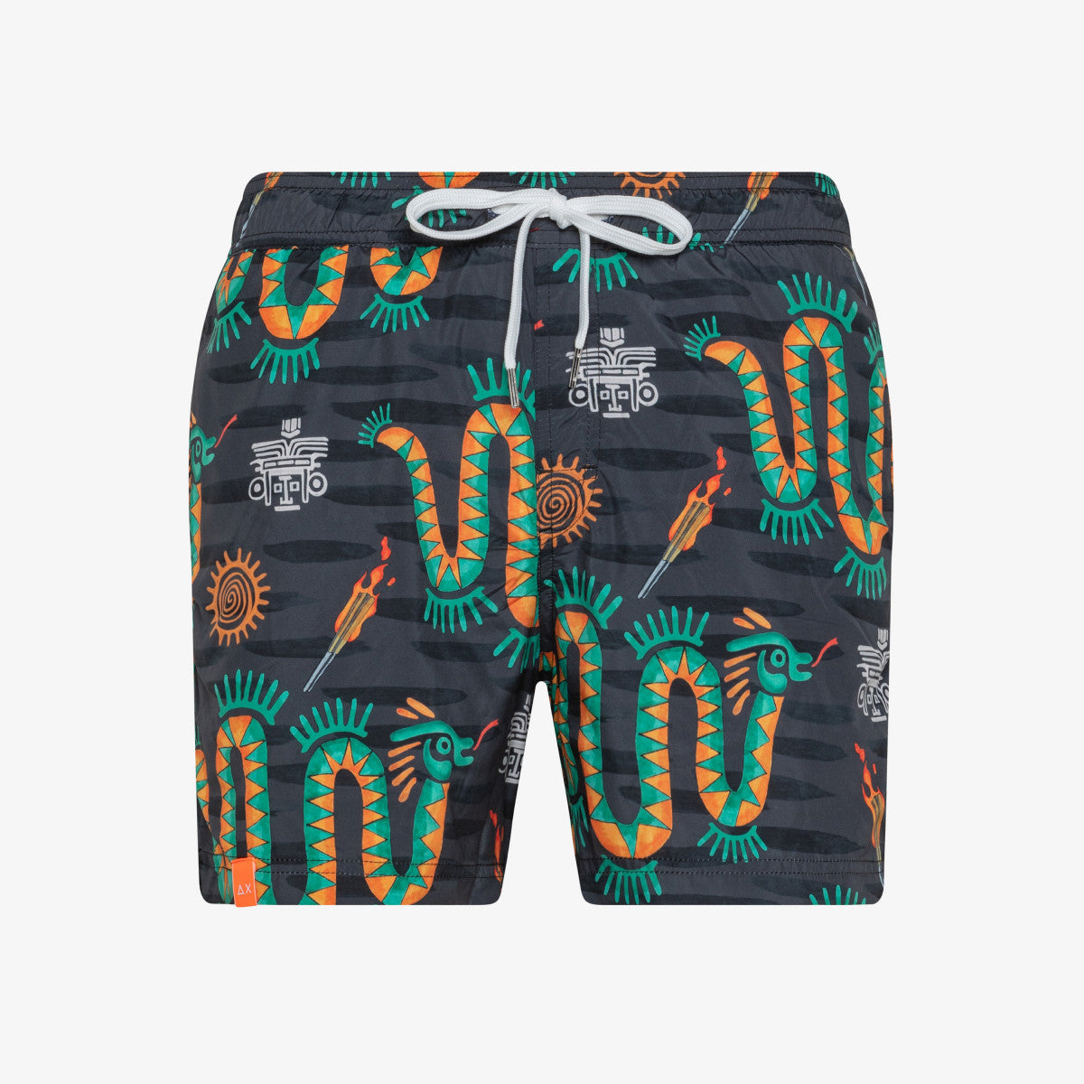 SUN68 SWIM PANT TRIBALE NERO/ARANCIONE - Marcello Fontana Shop