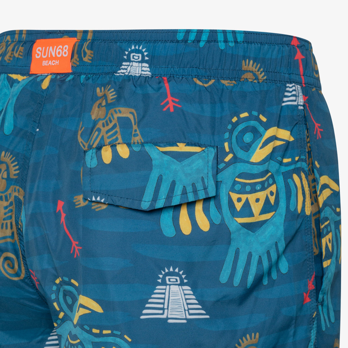 SUN68 SWIM PANT TRIBALE NAVY BLUE/GIALLO - Marcello Fontana Shop